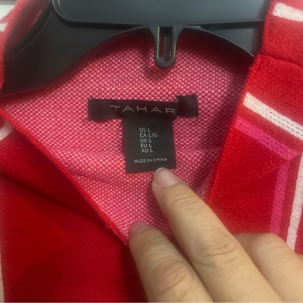 Tahari Red Sweater with White pink stripes includes matching headband - Picture 3 of 8